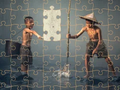 Játék Children Fishing Teamwork Jigsaw online