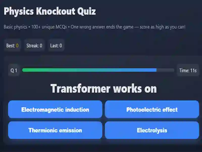 Játék Physics knowledge quiz online